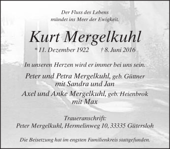 Traueranzeige von Kurt Mergelkuhl von Neue Westfälische