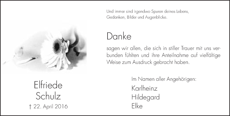  Traueranzeige für Elfriede Schulz vom 11.06.2016 aus Neue Westfälische