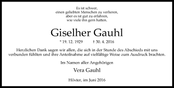 Traueranzeige von Giselher Gauhl von Neue Westfälische