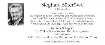 Traueranzeige von Sieghart Büteröwe von Neue Westfälische