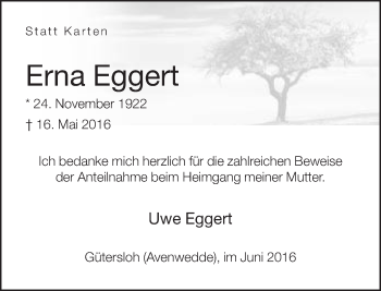 Traueranzeige von Erna Eggert von Neue Westfälische