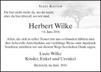 Traueranzeige von Herbert Wilke von Neue Westfälische
