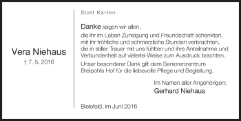 Traueranzeige von Vera Niehaus von Neue Westfälische