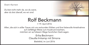 Traueranzeige von Rolf Beckmann von Neue Westfälische