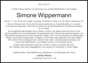 Traueranzeige von Simone Wippermann von Neue Westfälische