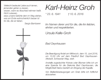 Traueranzeige von Karl-Heinz Groh