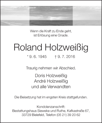 Traueranzeige von Roland Holzweißig