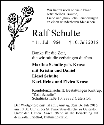 Traueranzeige von Ralf Schulte von Neue Westfälische