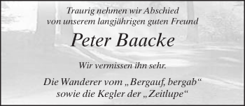 Traueranzeige von Peter Baacke von Neue Westfälische