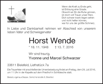 Traueranzeige von Horst Wende von Neue Westfälische