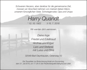 Traueranzeige von Harry Quandt