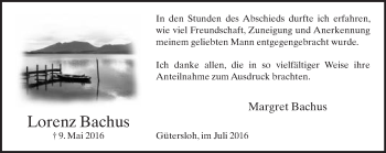 Traueranzeige von Lorenz Bachus von Neue Westfälische