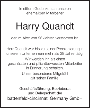 Traueranzeige von Harry Quandt