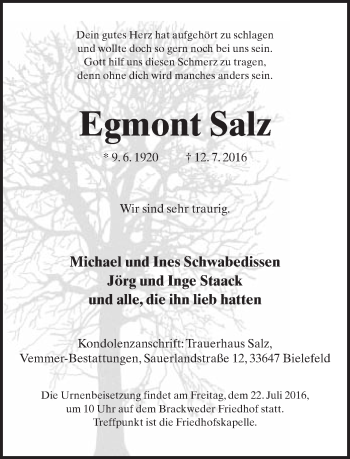 Traueranzeige von Egmont Salz von Neue Westfälische