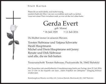 Traueranzeige von Gerda Evert von Neue Westfälische