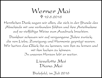 Traueranzeige von Werner Mai von Neue Westfälische