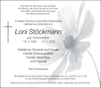 Traueranzeige von Loni Stöckmann