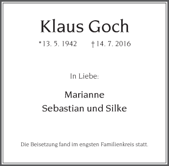 Traueranzeige von Klaus Goch von Neue Westfälische