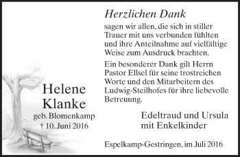 Traueranzeige von Helene Klanke von Neue Westfälische