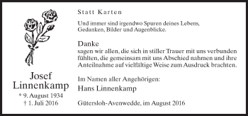 Traueranzeige von Josef Linnenkamp von Neue Westfälische