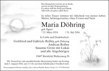 Traueranzeige von Maria Döhring von Neue Westfälische