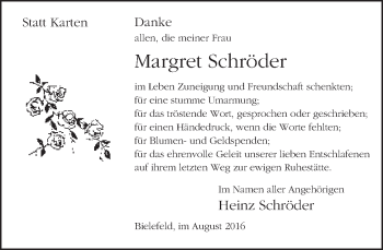 Traueranzeige von Margret Schröder von Neue Westfälische