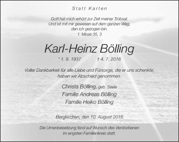 Traueranzeige von Karl-Heinz Bölling