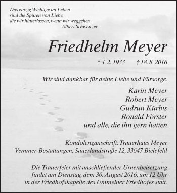 Traueranzeige von Friedhelm Meyer von Neue Westfälische