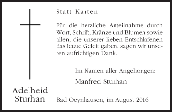 Traueranzeige von Adelheid Sturhan von Neue Westfälische