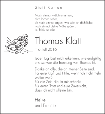 Traueranzeige von Thomas Klatt von Neue Westfälische