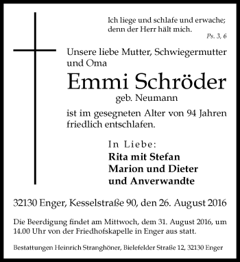 Traueranzeige von Emmi Schröder von Neue Westfälische