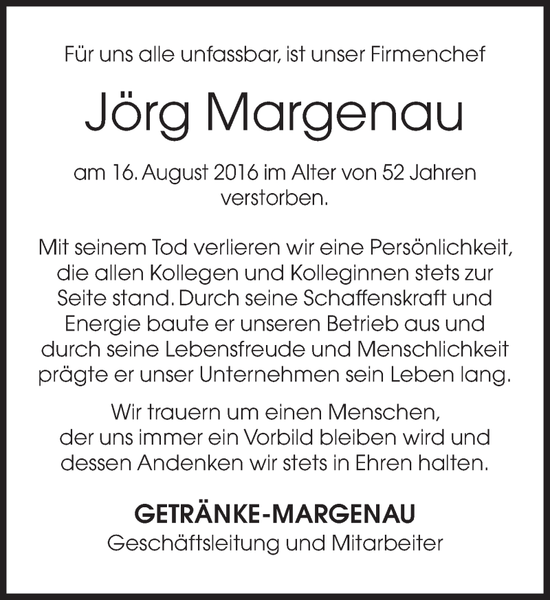  Traueranzeige für Jörg Margenau vom 22.08.2016 aus Neue Westfälische