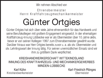 Traueranzeige von Günter Ortgies von Neue Westfälische