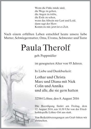 Traueranzeige von Paula Therolf von Neue Westfälische