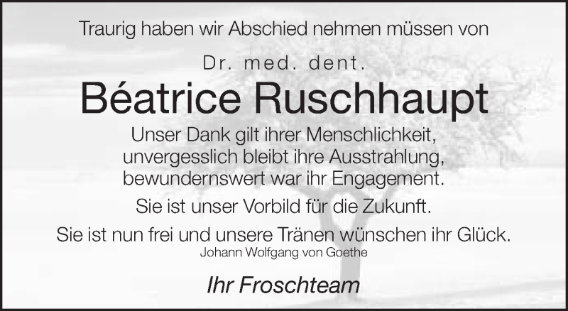  Traueranzeige für Béatrice Ruschhaupt vom 06.08.2016 aus Neue Westfälische