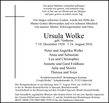 Traueranzeige von Ursula Wolke von Neue Westfälische