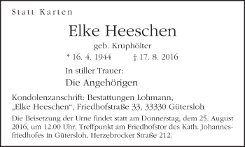 Traueranzeige von Elke Heeschen von Neue Westfälische
