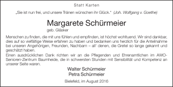 Traueranzeige von Margarete Schürmeier