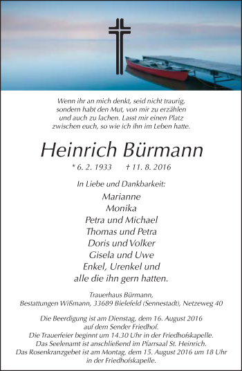 Traueranzeige von Heinrich Bürmann von Neue Westfälische