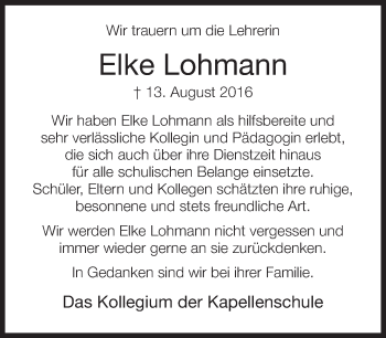 Traueranzeige von Elke Lohmann von Neue Westfälische