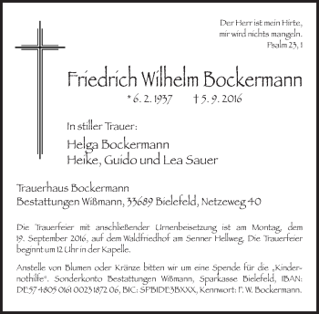 Traueranzeige von Friedrich Wilhelm Bockermann von Neue Westfälische