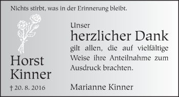 Traueranzeige von Horst Kinner von Neue Westfälische