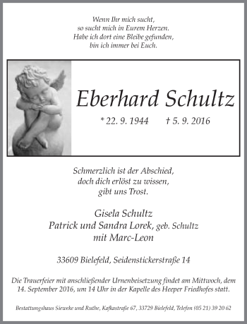 Traueranzeige von Eberhard Schultz