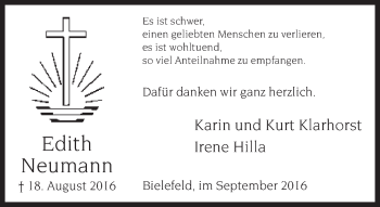 Traueranzeige von Edith Neumann von Neue Westfälische