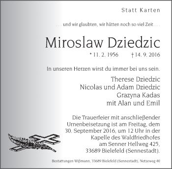 Traueranzeige von Miroslaw Dziedzic von Neue Westfälische