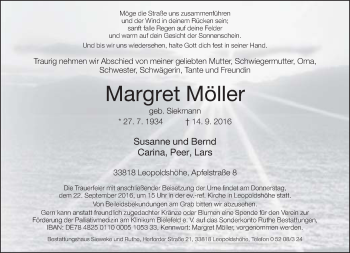 Traueranzeige von Margret Möller