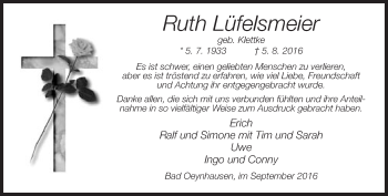 Traueranzeige von Ruth Lüfelsmeier