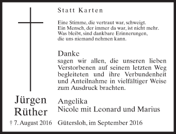 Traueranzeige von Jürgen Rüther von Neue Westfälische