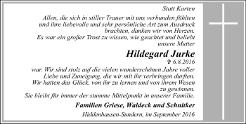 Traueranzeige von Hildegard Jurke von Neue Westfälische