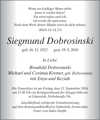 Traueranzeige von Siegmund Dobrosinski von Neue Westfälische